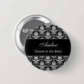 Neef van de Bride Black White Damask V10 Ronde Button 5,7 Cm (Voorkant /achterkant)
