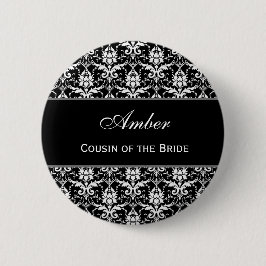 Neef van de Bride Black White Damask V10 Ronde Button 5,7 Cm