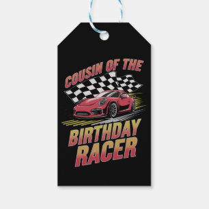 Neef van de verjaardagsracer racefamiliefeest cadeaulabel