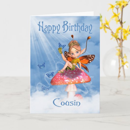 Neef Verjaardag Kaart - Schattigee fee op een padd (Gele Bloem)