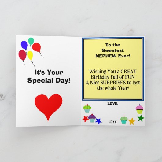 Neef Verjaardagsballonnen Blauwe Cupcake NAAM Kaart (Binnen)