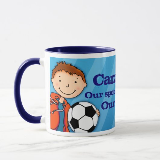 Neef voetbal soccer held "uw naam" mok blauw (Links)