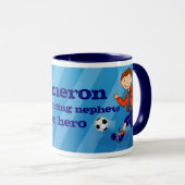 Neef voetbal soccer held "uw naam" mok blauw (Voorkant rechts)