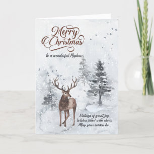 Neef voor rendieren in een besneeuwd bos Kerstmis Feestdagen Kaart