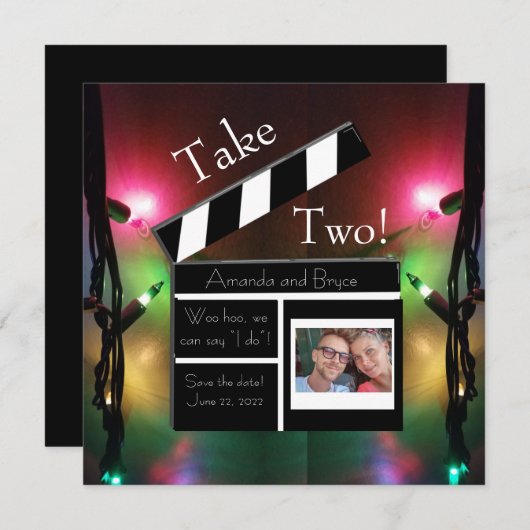 Neem 2 bewaar de datum twinkel licht feest feestdagenkaart (Voorkant / Achterkant)