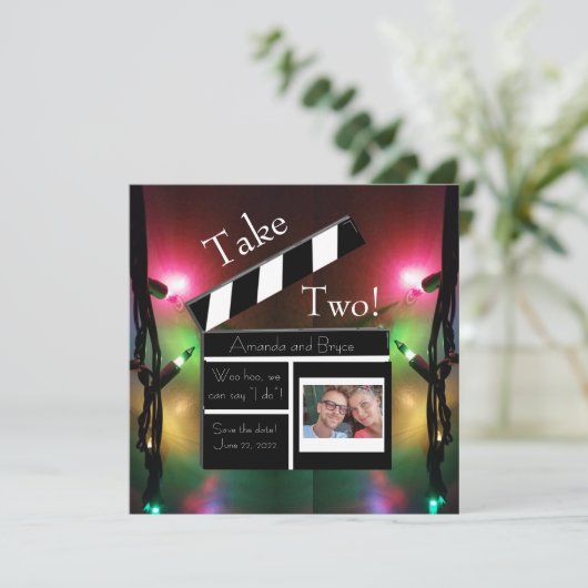 Neem 2 bewaar de datum twinkel licht feest feestdagenkaart (Staand voorkant)