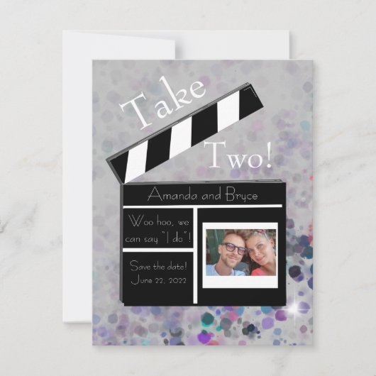 Neem 2 op datum glitter en ster save the date (Voorkant)