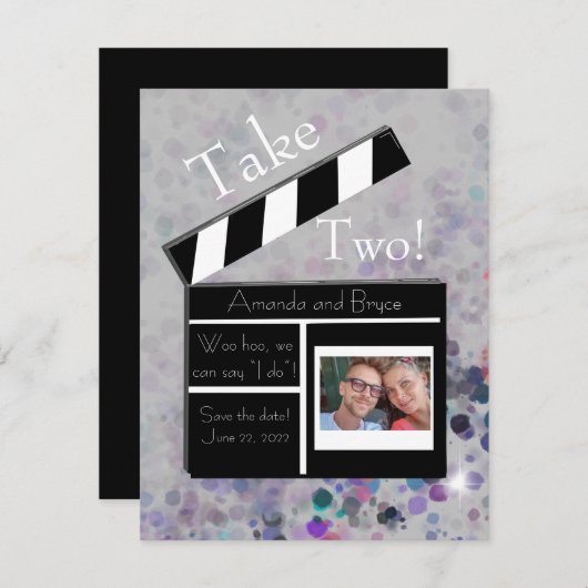 Neem 2 sparen de datum glitter en de ster save the date (Voorkant / Achterkant)