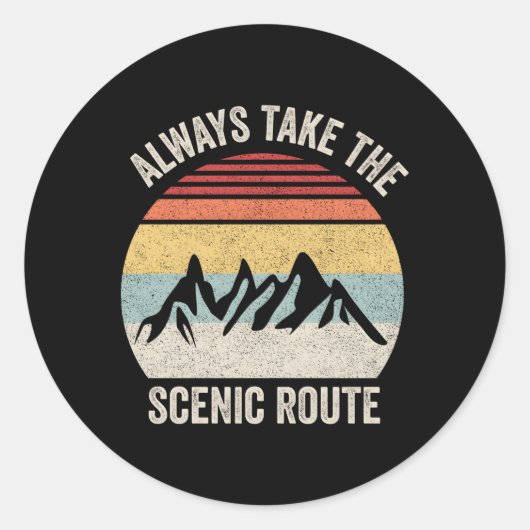 Neem altijd de Schilderachtig route avontuurlijke  Ronde Sticker (Voorkant)