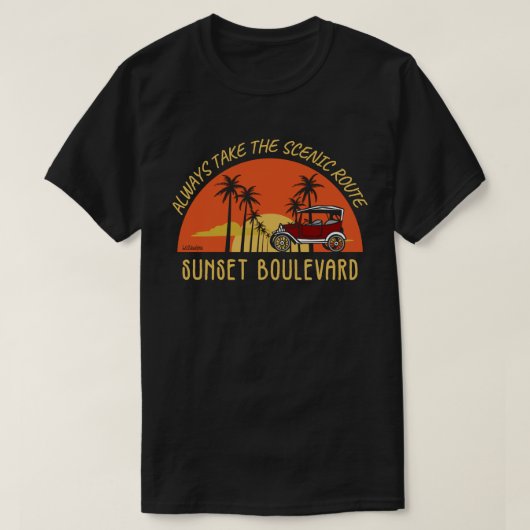 NEEM ALTIJD DE SCHILDERACHTIG ROUTE SUNSET BOULEVA T-SHIRT (Design voorkant)