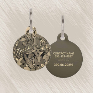 Neem contact op met Foxy Sepia Tone en licentie # Huisdierpenning