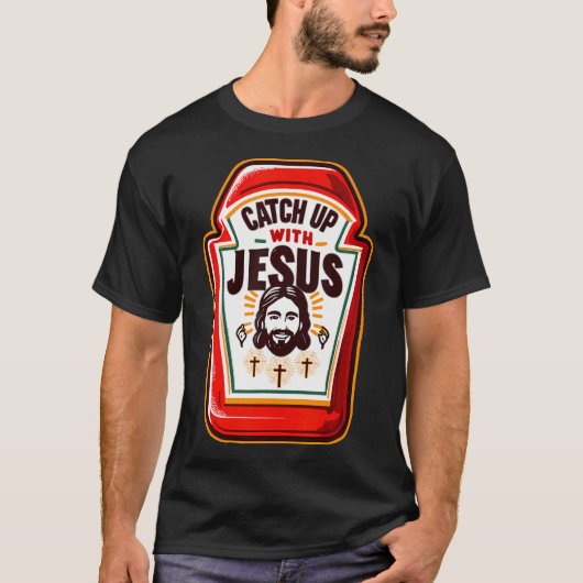 Neem contact op met Jezus Grappige Ketchup met Jez T-shirt (Voorkant)