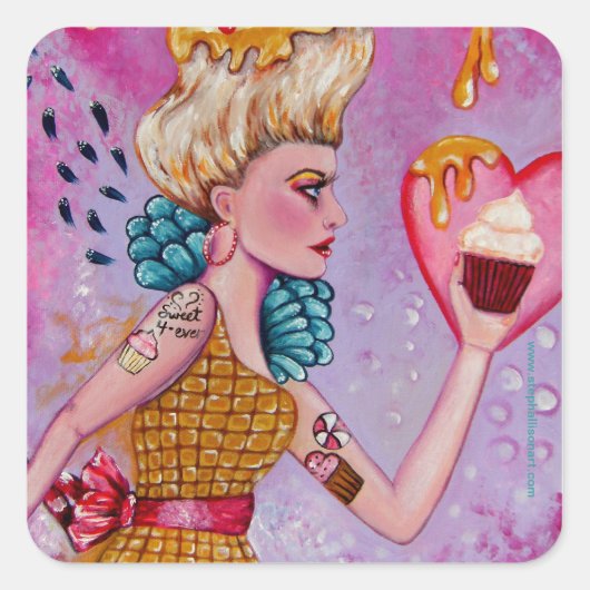 Neem de Cupcake en ren Vierkante Sticker (Voorkant)