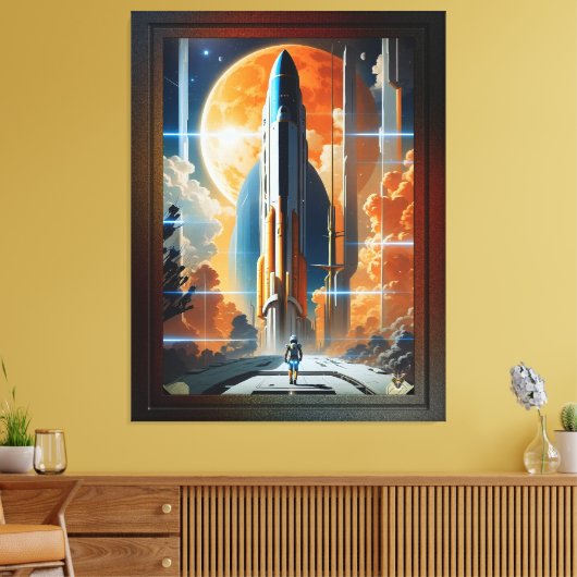 Neem de Maanlancering - Reis naar Moon Retro Poste Canvas Afdruk (Insitu (Woonkamer))