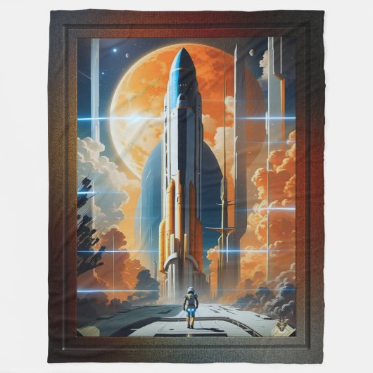 Neem de Maanlancering - Reis naar Moon Retro Poste Fleece Deken (Voorkant)