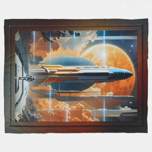 Neem de Maanlancering - Reis naar Moon Retro Poste Fleece Deken (Voorkant (Horizontaal))