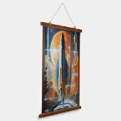 Neem de Maanlancering - Reis naar Moon Retro Poste Hangend Wandkleed (Gebogen)