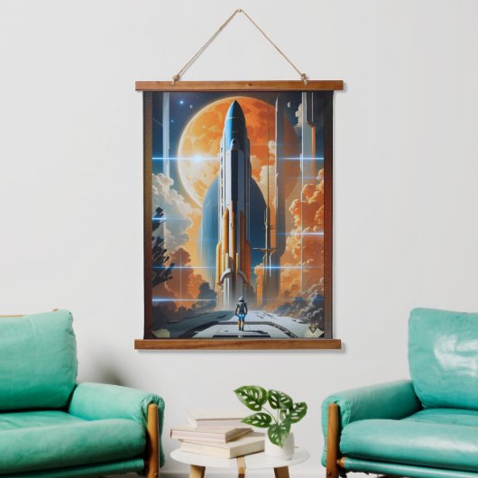 Neem de Maanlancering - Reis naar Moon Retro Poste Hangend Wandkleed (Woonkamer)