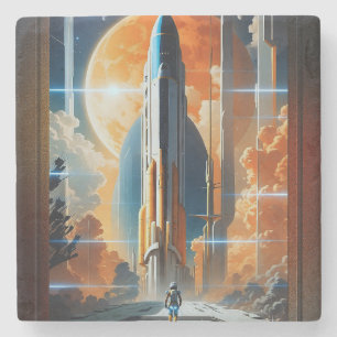 Neem de Maanlancering - Reis naar Moon Retro Poste Stenen Onderzetter