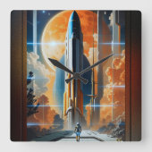 Neem de Maanlancering - Reis naar Moon Retro Poste Vierkante Klok (Voorkant)