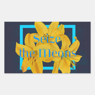 Neem de middelen in beslag met Blue and Yellow Lil Rechthoekige Sticker
