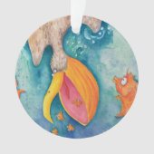 "Neem de plunge!" Pelican & Fish Art Ornament (voorkant)