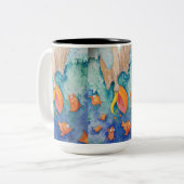 "Neem de plunge!" Pelican & Fish Art Tweekleurige Koffiemok (Voorkant links)