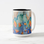 "Neem de plunge!" Pelican & Fish Art Tweekleurige Koffiemok (Voorkant rechts)