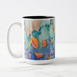 "Neem de plunge!" Pelican & Fish Art Tweekleurige Koffiemok