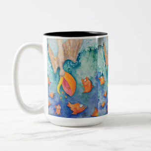"Neem de plunge!" Pelican & Fish Art Tweekleurige Koffiemok