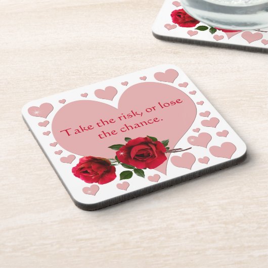 Neem de risicoprijs roze hartenrode rozen bier onderzetter (Linkerzijde)