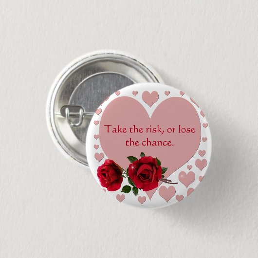 Neem de risicoprijs roze hartenrode rozen ronde button 3,2 cm (Voorkant /achterkant)