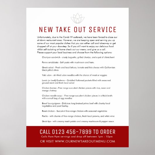 Neem de waarschuwing voor noodrestaurants en het n poster (Voorkant)