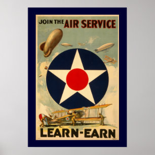 Neem deel aan de service "Leer verdienen" (blauwe Poster