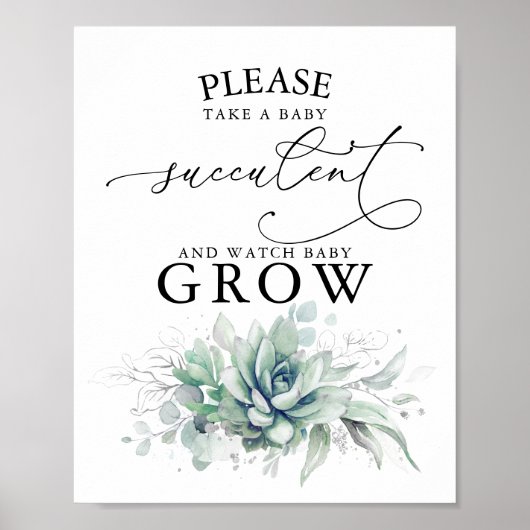 Neem een Baby Succulent - Greenery Baby shower Sig Poster (Voorkant)
