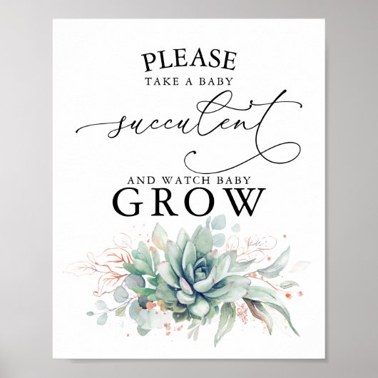 Neem een Baby Succulent - Greenery Baby shower Sig Poster (Voorkant)