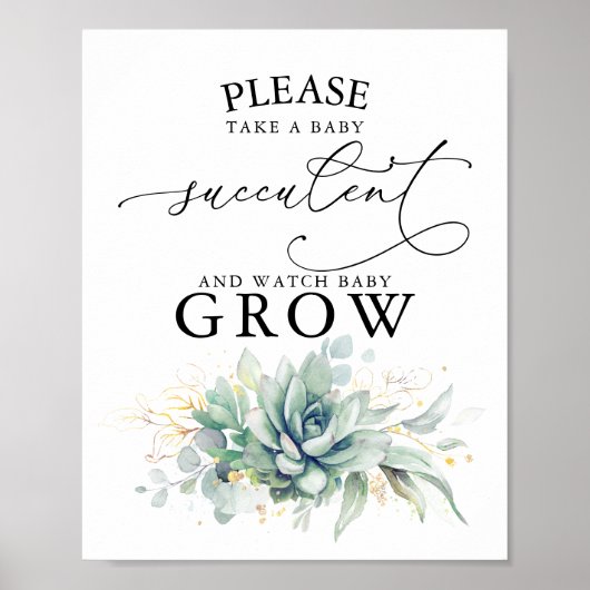 Neem een Baby Succulent - Greenery Baby shower Sig Poster (Voorkant)