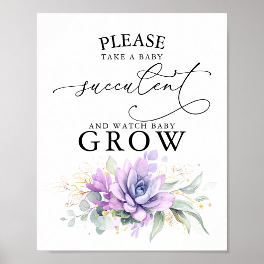 Neem een Baby Succulent - Greenery Baby shower Sig Poster (Voorkant)