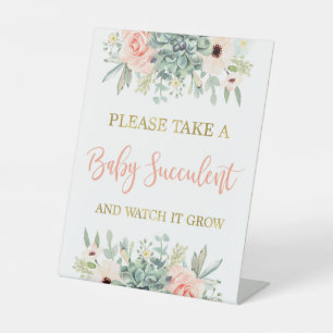 Neem een baby succulent reclamebord met voetstuk