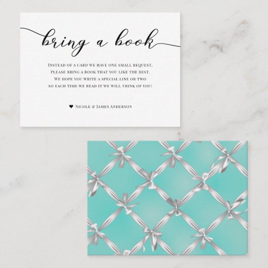 Neem een Boek Baby shower Enclosure Turquoise Whit Visitekaartje (Voorkant / Achterkant)