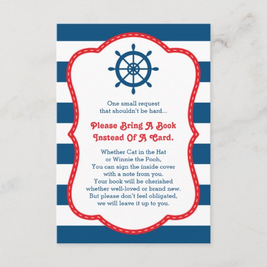 Neem een boek Kaart, Ahoy, nautisch, Baby shower Informatiekaartje (Voorkant)