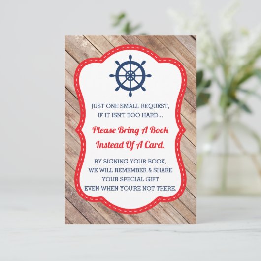 Neem een boek Kaart, Ahoy, nautisch, Baby shower Informatiekaartje (Staand voorkant)