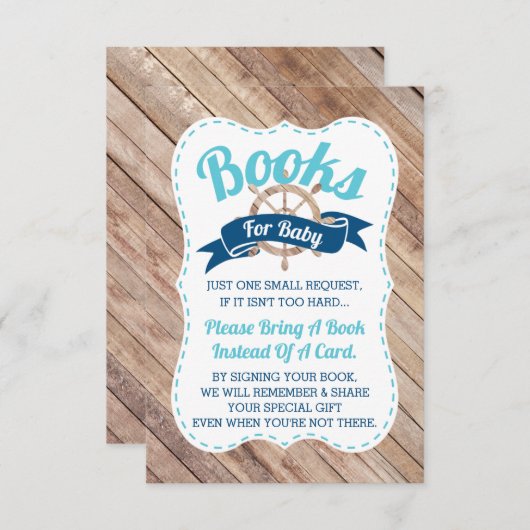 Neem een boek Kaart, Ahoy, nautisch, Baby shower Informatiekaartje (Voorkant / Achterkant)