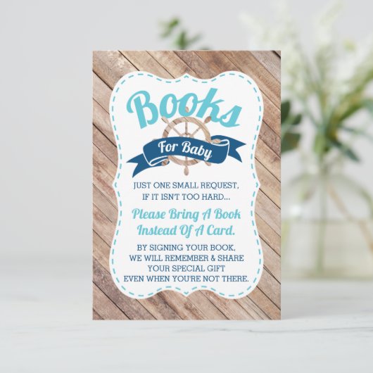 Neem een boek Kaart, Ahoy, nautisch, Baby shower Informatiekaartje (Staand voorkant)