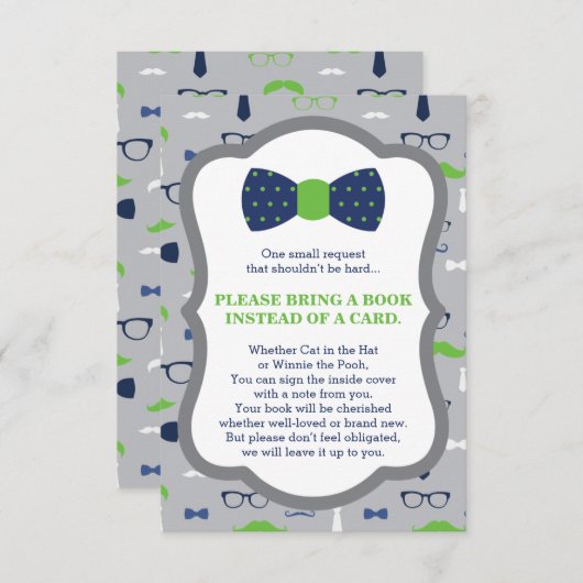 Neem een boek Kaart, klein Man, Baby shower Informatiekaartje (Voorkant / Achterkant)