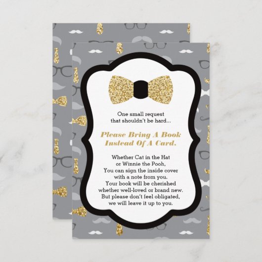 Neem een boek Kaart, klein Man, faux glitter Informatiekaartje (Voorkant / Achterkant)