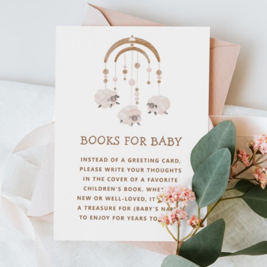 Neem een boek mee | Boho Sheep Baby shower aanvraa Informatiekaartje