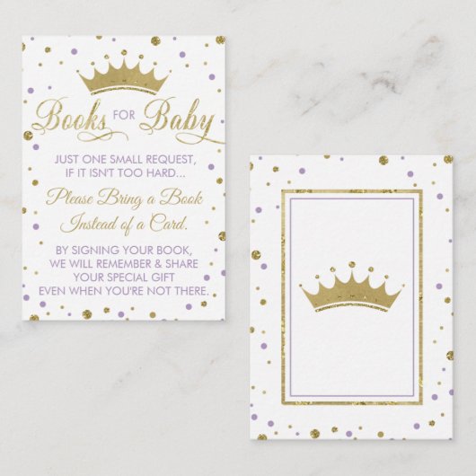 Neem een boek mee Kaart, prinses, Baby shower Informatiekaartje (Voorkant / Achterkant)