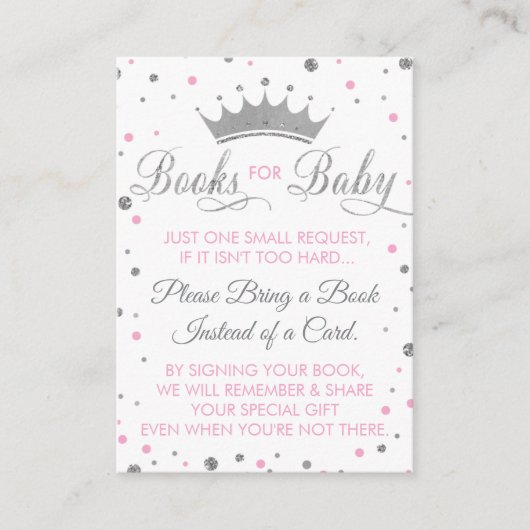 Neem een boek mee Kaart, prinses, Baby shower Informatiekaartje (Voorkant)