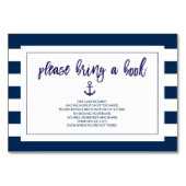 Neem een boek mee Navy Blue Nautical Baby shower K Kaart (Voorkant)